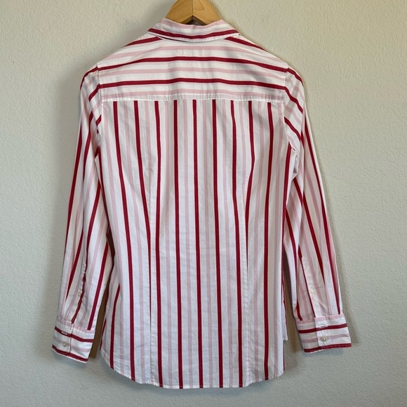 J Crew Lightweight Cotton Blend Button Front Long Sleeve Shirt Red White Stripes - Picture 5 of 11